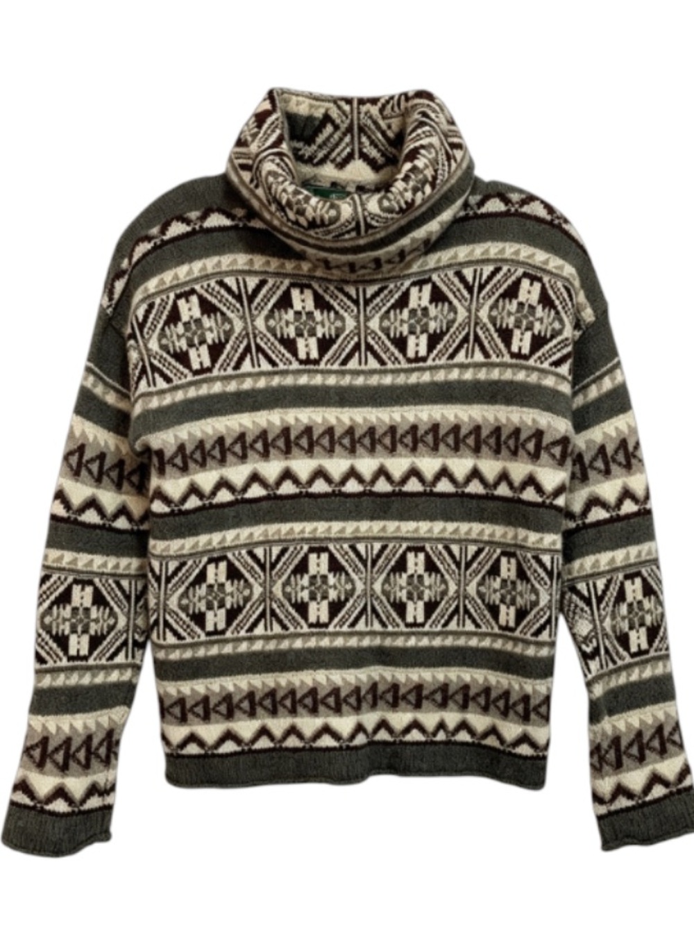 Vintage L.L. Bean Fair Isle Ragg Wool Rollneck Sweater Chunky Knit